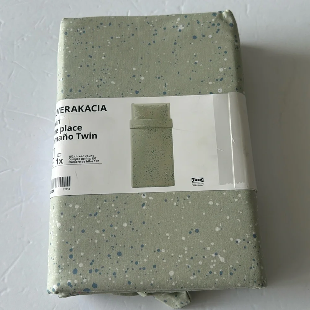 Ikea Silverkacia Twin Duvet Cover And 1 pillow case Dotted Green W Blue & White